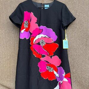 CeCe black short-sleeve shift dress Vibrant pink, red, and purple floral print 4